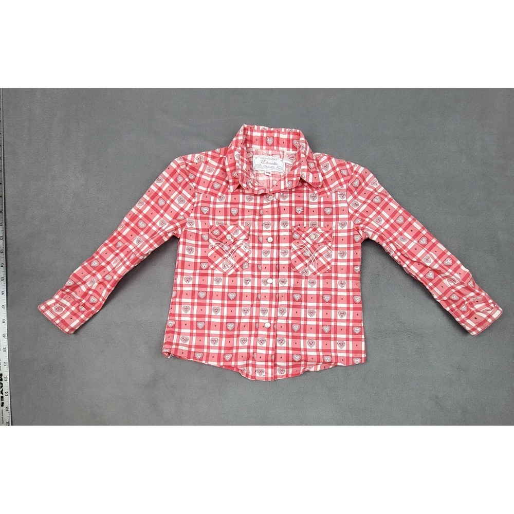 Panhandle Slim Baby Girl Western Pearl Snap Shirt XS AOP Pink Lightweight Heart